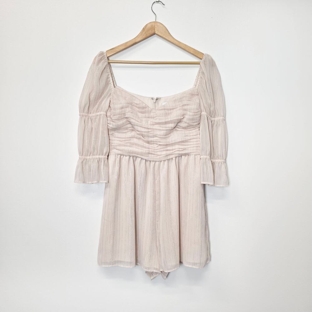 Free People x Boskemper Light Pink Metallic Stripe Long Sleeves Romper M